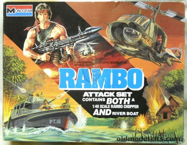 Monogram 1/48 Rambo Attack Set UH-1 and Vietnam River Boat, 6039 plastic model kit