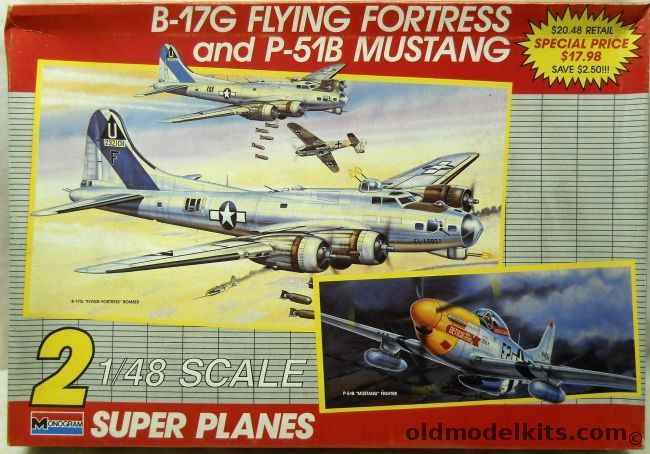 Monogram 1/48 B-17G Flying Fortress And P-51B Mustang - With Eduard Mask Set, 6143 plastic model kit