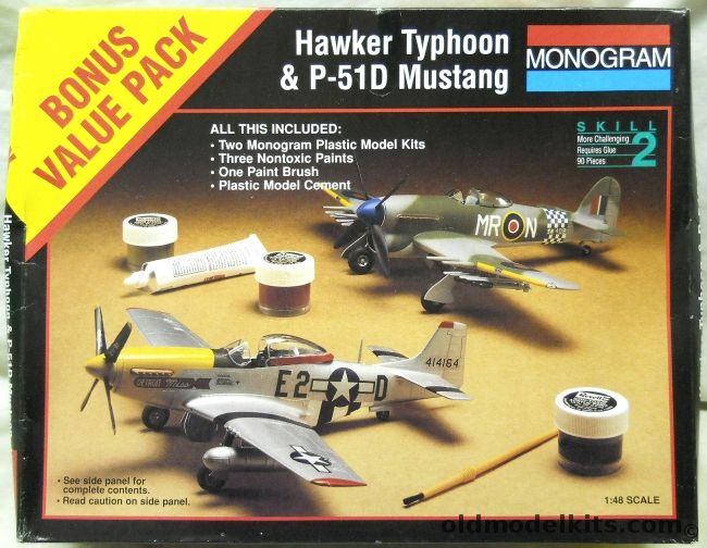 Monogram 1/48 Hawker Typhoon and P-51D Mustang - With Glue and Paint, 6370 plastic model kit