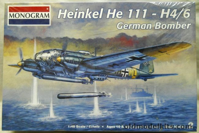 Monogram 1/48 Heinkel He-111-H4/6 - Torpedo Bomber of 6./KG26 Sicily 1941 / Torpedo Aircraft of 3./KG26 Finland 1942 / Bomber of 7./KG4 Libya 1942 - (He111 H4/6), 85-5522 plastic model kit
