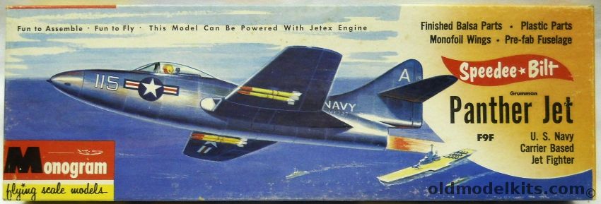 Monogram Speedee-Bilt Grumman F9F Panther Jet - Flying Scale Model For Jetex Engine, G16-100 plastic model kit