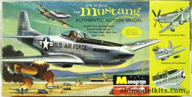 Monogram 1/32 F-51D (P-51D) Mustang Action Model - Four Star Issue, PA77-198 plastic model kit