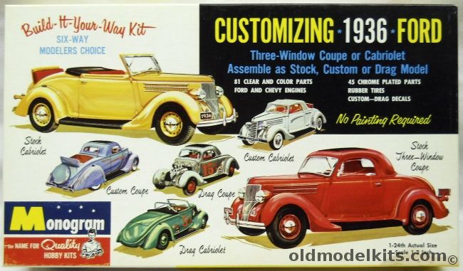 Monogram 1/24 Customizing 1936 Ford Three-Window Coupe Or Cabriolet - Build It Stock / Custom / Drag - Four Star Issue, PC68-198 plastic model kit