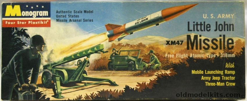 Monogram 1/35 XM-47 Little John Missile - With Missile Launching Ramp / Army Jeep Tractor / Three Man Crew - Four Star Issue, PD38-98 plastic model kit