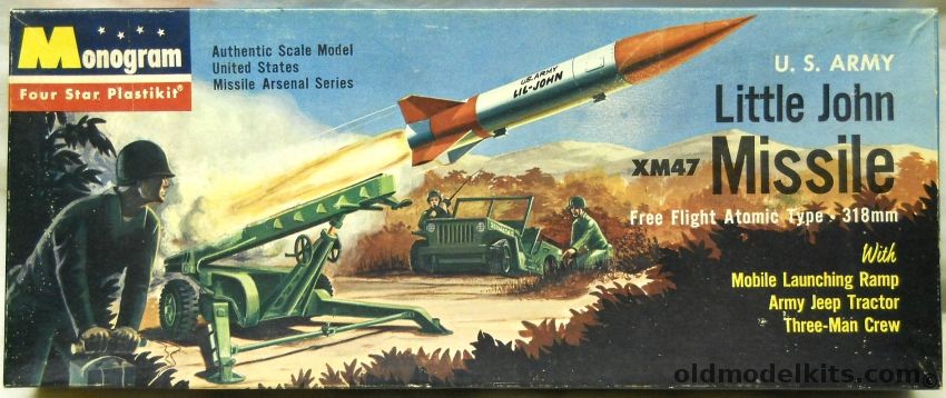 Monogram 1/35 Little John XM-47 Missile - With Missile Launching Ramp / Army Jeep Tractor / Three Man Crew - Four Star Issue, PD38-98 plastic model kit