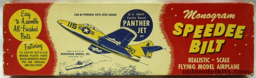 Monogram Speedee-Bilt Grumman F9F Panther Jet - Flying Scale Model For Jetex Engine, G-16 plastic model kit