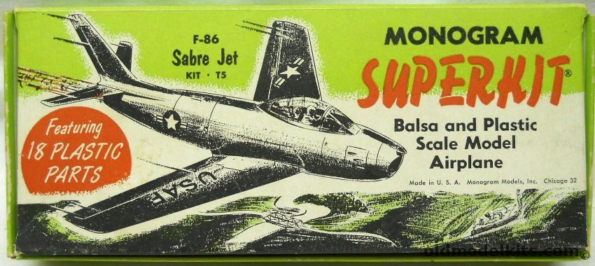 Monogram 1/60 Superkit F-86 Sabre Jet, T5 plastic model kit