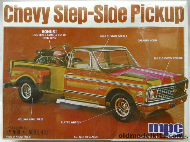 MPC 1/25 Chevy Step-Side Pickup - Chevrolet Cheyenne C-10 StepSide And Yamaha 250 CC Trail Bike, 1-0411 plastic model kit