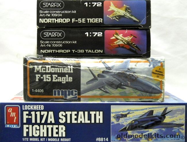 MPC 1/72 McDonnell F-15 Eagle (A or B) / AMT F-117A Stealth Fighter / Starfix F-5E Tiger / Starfix T-38 Talon Trainer, 1-4406 plastic model kit