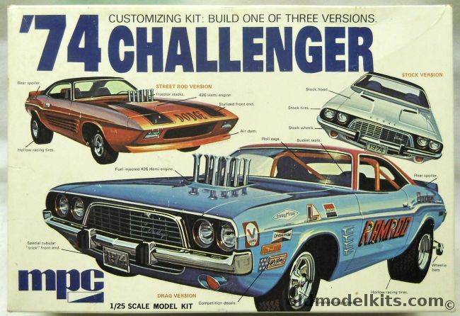 MPC 1/25 74 Challenger - 1974 Dodge Challenger - Stock / Ramrod Drag Car / Street Rod, 1-7414-250 plastic model kit