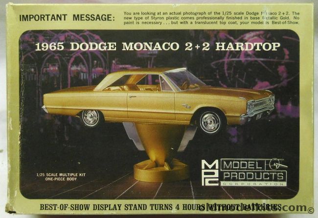 MPC 1/25 1965 Dodge Monaco 2+2 Hardtop With Four Hour Best of Show Rotating Display Stand - Stock or Custom, 3-200 plastic model kit