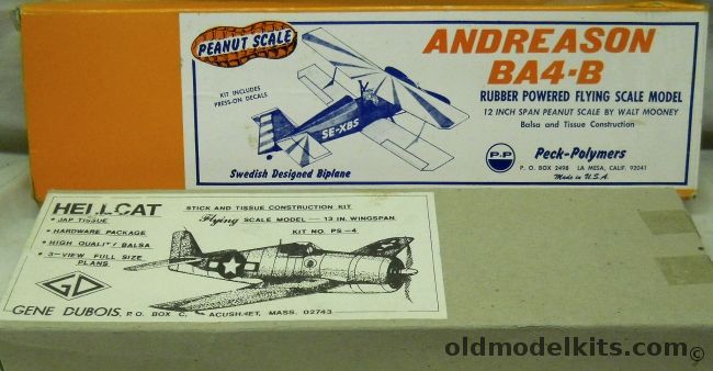 Peck-Polymers Peanut Andreason BA4-B and Gene Dubois F6F Hellcat - TWO 13 Inch Wingspan Peanut Scale Flying Models, PP-6 plastic model kit