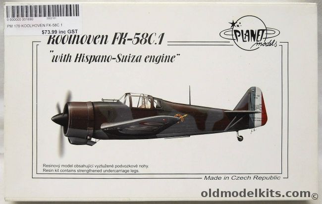 Planet Models 1/48 Koolhoven FK-58C.1 - With Hispano-Suiza Engine - (FK-58 C1), 179 plastic model kit