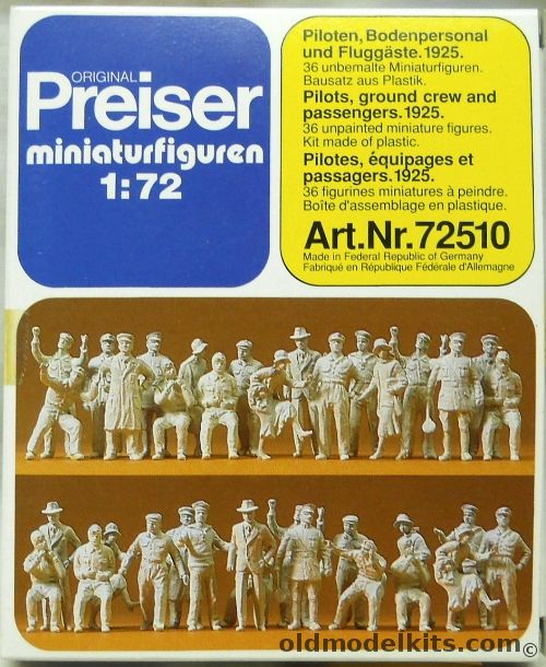 Preiser 1/72 36 Pilots / Ground Crew / Passengers From 1925 Aircraft and Airports, 72510 plastic model kit