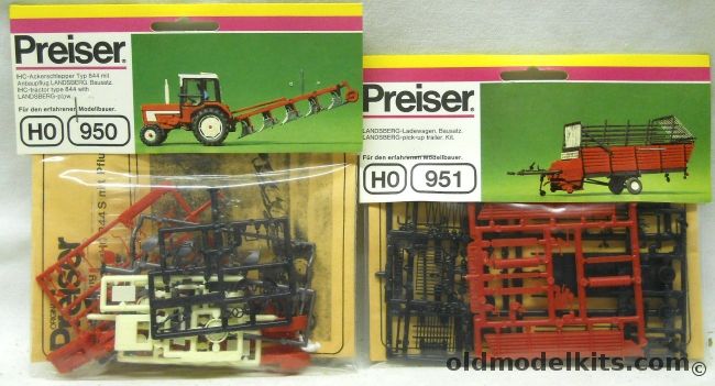 Preiser 1/87 International Harvester Tractor Type 844 With Plow AND 951 Pick-Up Trailer - HO Scale - Bagged, 950 plastic model kit