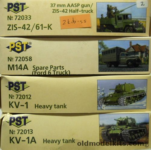 PST 1/72 TWO ZIS-42 Trucks With 37mm AA SP Gun / M14A Spare Parts Ford 6 Truck / KV-1 Heavy Tank / KV-1A Heavy Tank, 72033 plastic model kit