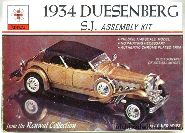 Renwal 1/48 1934 Duesenberg SJ - (Phaeton / Four Door Convertible) - O Scale, 151 plastic model kit