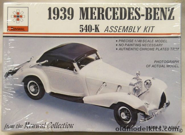 Renwal 1/48 1939 Mercedes-Benz 540K - Convertible - O Scale, 154 plastic model kit