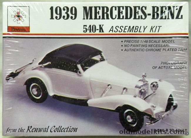 Renwal 1/48 1939 Mercedes-Benz 540K - Convertible - O Scale, 154 plastic model kit