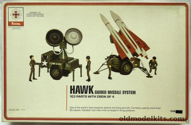 Renwal 1/32 Hawk Guided Missile System - 3 Missiles With Launcher / Radar Trailer / Crew of 4, 558 plastic model kit