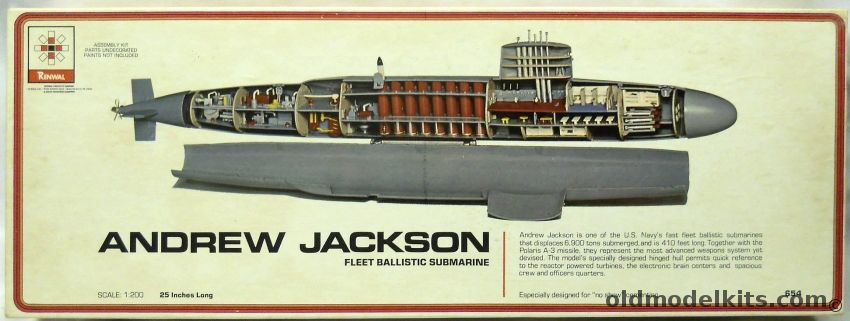 Renwal 1/200 SSBN Andrew Jackson Fleet Ballistic Missile Submarine - With Full Interior, 654 plastic model kit