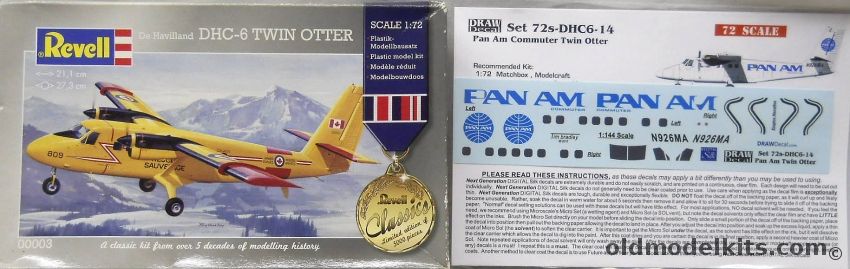 Revell 1/72 DH-6C Twin Otter Floats or Gear - With Draw Decal Pan Am Markings - And Revell Decals For RCAF 440th Sq Alberta 1981 or Aurigny Air Service Ltd Channel Islands 1982, 00003 plastic model kit