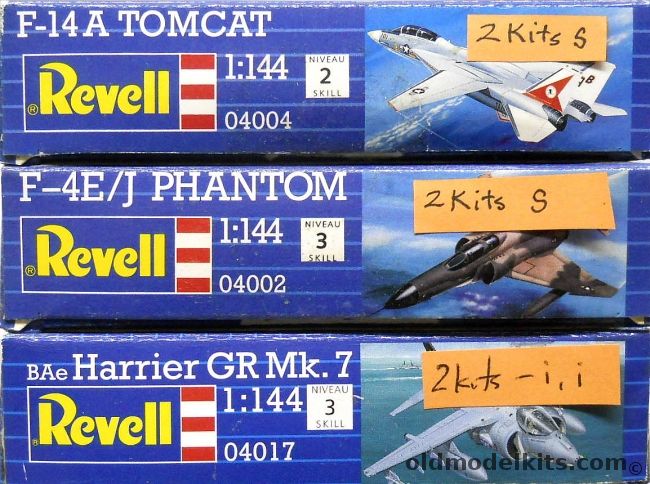 Revell 1/144 TWO F-14 Tomcat / TWO F-4E/J Phantom / TWO BAe Harrier Gr.Mk.7, 04004 plastic model kit