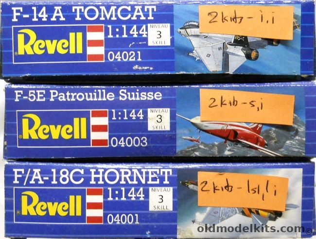Revell 1/144 TWO F-14 A Tomcat / TWO F-5E Patrouille Suisse / TWO F/A-18C Hornet, 04021 plastic model kit