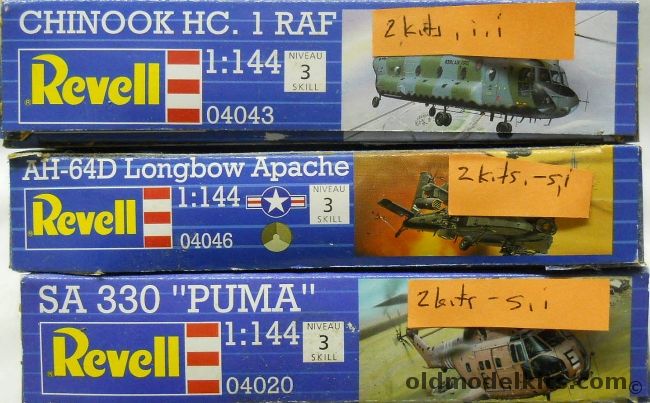 Revell 1/144 TWO Chinook HC.1 RAF / TWO AH-64D Longbow Apache / TWO SA-330 Puma, 04043 plastic model kit