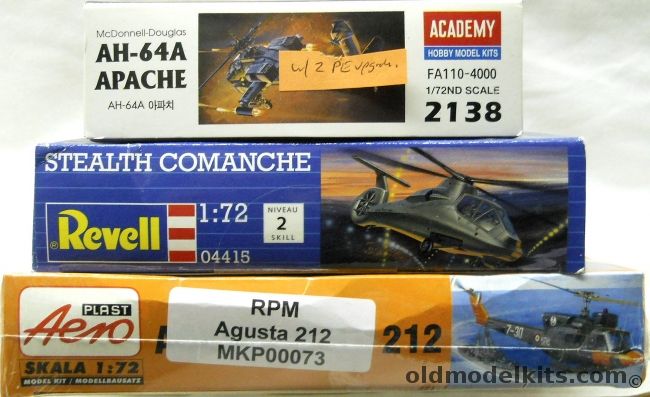 Revell 1/72 Stealth Comanche / Academy AH-64A Apache With Two PE Upgrade Sets / Aeroplast August-Bell 212, 04415 plastic model kit