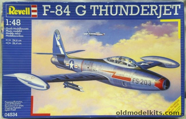 Revell 1/48 F-84G Thunderjet - Skyblazers 48th Fighter Bomber Wing AFB Chaumont France 1954 / Netherlands Air Force July 1953 - (ex Monogram), 04534 plastic model kit