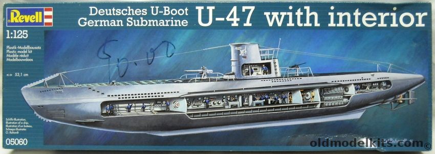 Revell 1/125 U-47 With Interior - U-Boat Type VII B Submarine, 05060 plastic model kit