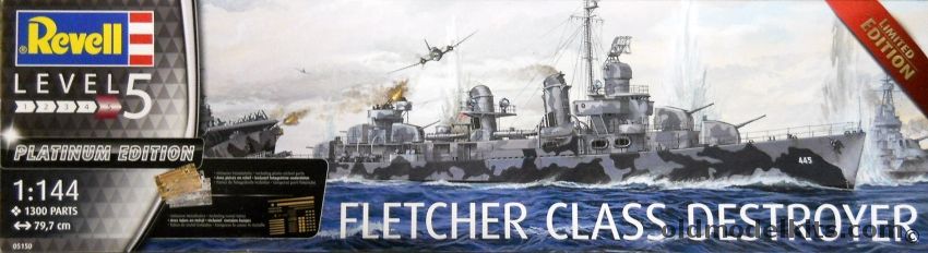 Revell 1/144 Premium Edition Fletcher Class Destroyer - With Solid Brass and PE Parts, 05150 plastic model kit