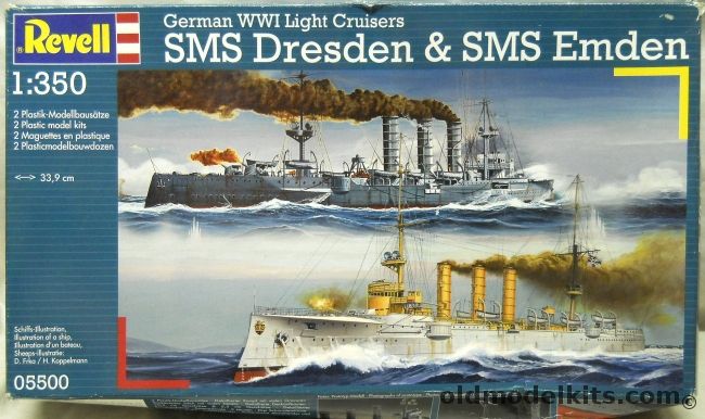 Revell 1/350 SMS Emden and SMS Dresden - Includes Both WWI Light Cruisers / Commerce Raider, 05500 plastic model kit