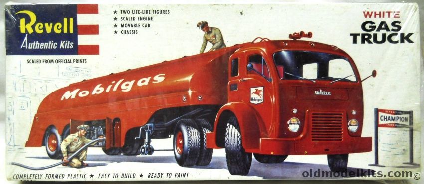 Revell 1/48 White Gas Truck - O Scale - 3000 Series (3022 PLT) Tractor Truck with Fruehauf 6000 Gallon Trailer - Mobilgas Gas, 1420 plastic model kit