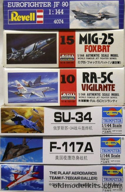 Revell 1/144 Eurofighter JF 90 / Arii Mig-25 Foxbat / RA-5C Vigilante / Trumpeter Su-34 / F-117A / F-7EBe, 4074 plastic model kit