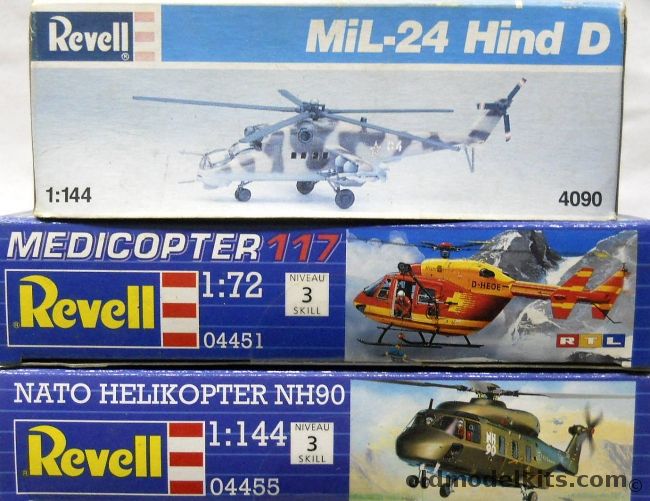 Revell 1/144 Mil-24 Hind D / 1/144 NATO Helikopter NH90 / 1/72 Medicopter 117, 4090 plastic model kit