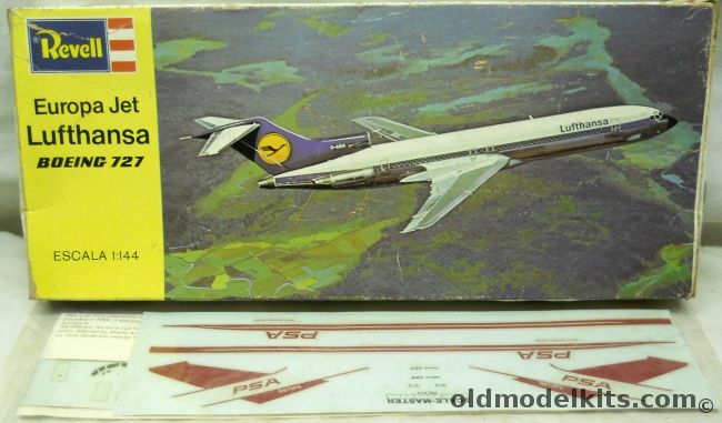 Revell 1/144 Europa Jet Lufthansa 727-100 - With Scalemaster PSA 727-100 Decals - Lodela Issue (Boeing 727), H241 plastic model kit