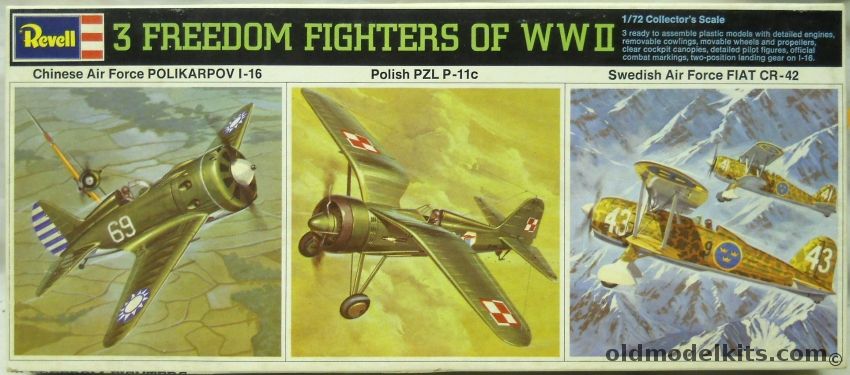 Revell 1/72 3 Freedom Fighters Chinese I-16 / Polish P-11 / Swedish CR-42 - With Revell Gift Stamp Album and Gift Stamp, H678-130 plastic model kit