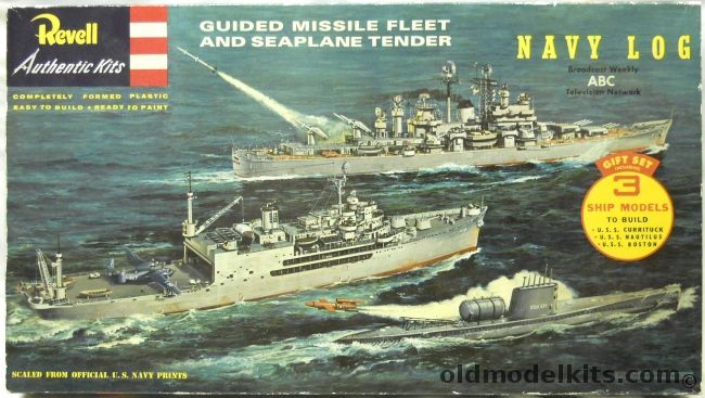 Revell Guided Missile Fleet and Seaplane Tender - USS Boston CAG-1 Guided Missile Cruiser / USS Nautilus Submarine / USS Currituck AV-7 Seaplane Tender, G333-495 plastic model kit