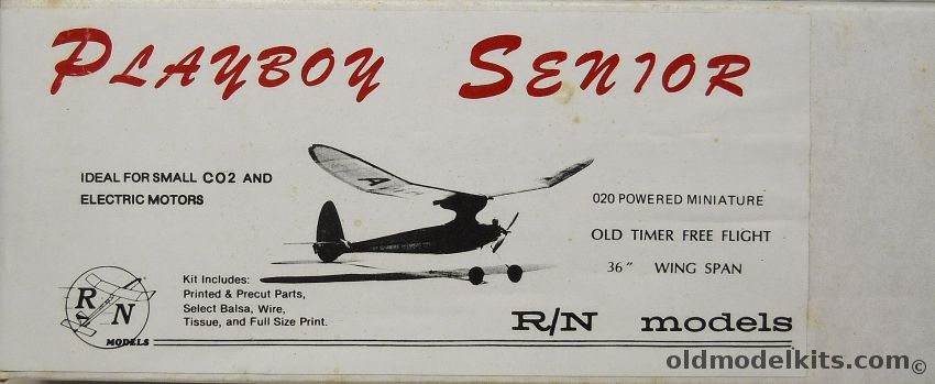 RN Models Playboy Senior - 36 Inch Wingspan Old Timer Free Flight For .020 / CO2 / Electric Power, OT201 plastic model kit