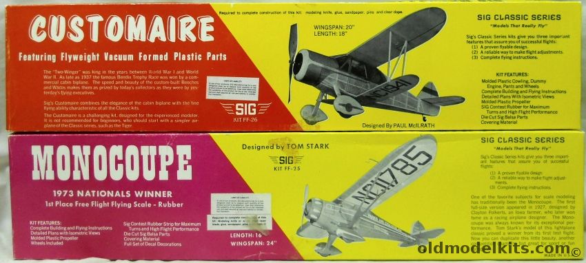 SIG Customaire And Moncoupe - Balsa Flying Airplanes, FF-26 plastic model kit