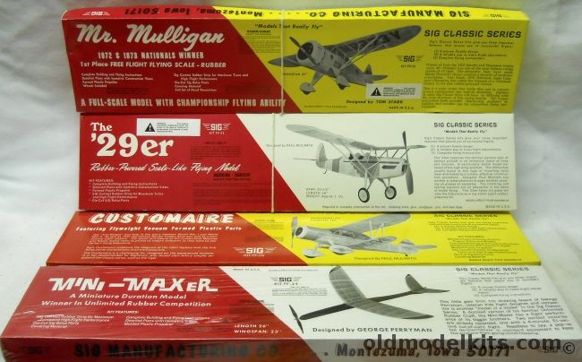 SIG Mr. Mulligan / The 29er / Customaire / Mini-Max - Balsa Flying Airplanes, FF-25 plastic model kit