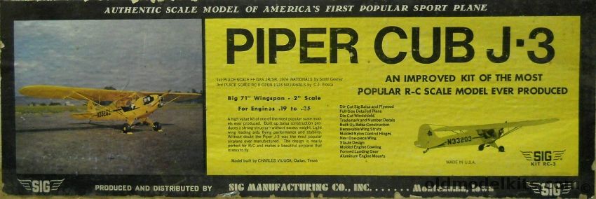 SIG 1/6 Piper Cub J-3 - 71 Inch Wingspan For R/C, RC-3 plastic model kit