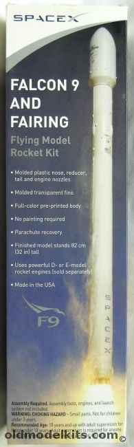 Spacex Falcon 9 And Fairing - Flying Model Rocket D or E Power, V01 plastic model kit