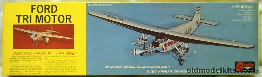 Sterling Ford Tri Motor Island Airlines - 34 Inch Wingspan For RC / Control Line / Free Flight / Co2 / Rubber Power / Static Scale Display, E12 plastic model kit