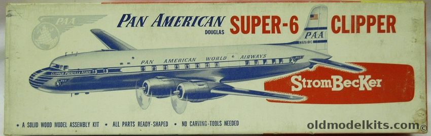 Strombecker Douglas DC-6 Super 6 - Pan American Airlines Clipper - 13.5 inch Wingspan Solid Wooden Aircraft Kit, C-48-179 plastic model kit