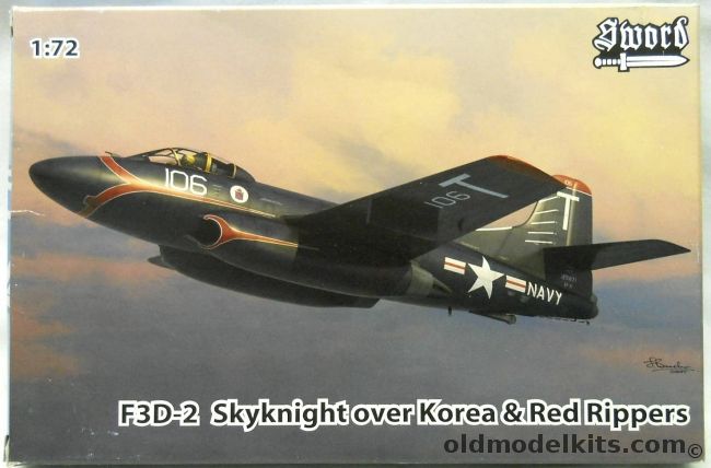 Sword 1/72 F3D-2 Skyknight Over Korea And Red Rippers - VF11 Red Rippers USS F.D. Roosevelt CVA-42 1953 / VMF(N)-513 Flying Nightmares Pohang AB Korea 1954 / Same Sq Pyungteag Korea 1953 / Same Sq Lt. Col RF Conley And M/Sgt. JN Scott Korea 1953, SW72094 plastic model kit