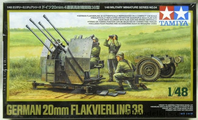 Tamiya 1/48 German 20mm Flakvierling 38 - With Crew Of Four And Accessories, 32554 plastic model kit