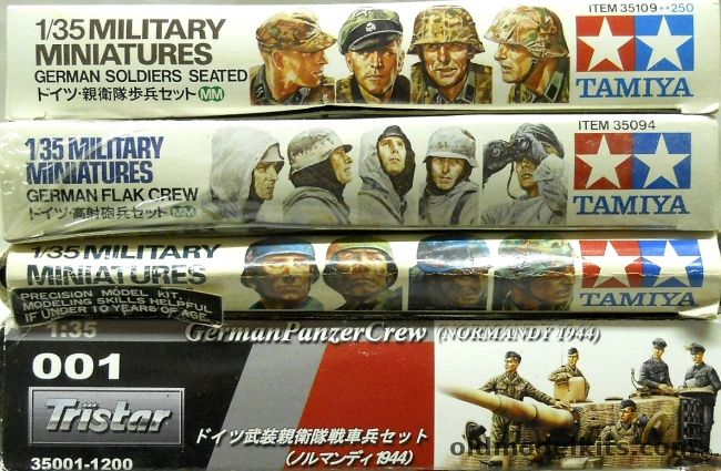 Tamiya 1/35 German Flak Crew Set / German Soldiers Seated / German Parachutists / Tristar #001 German Panzer Crew Normandy 1955, 35109 plastic model kit